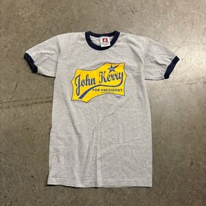 Vintage 2004 John Kerry for President Ringer T-Shirt Men Small Gray Bay Side USA